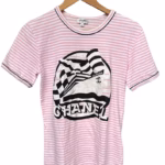 Chanel Pink Stripped Logo T Shirt